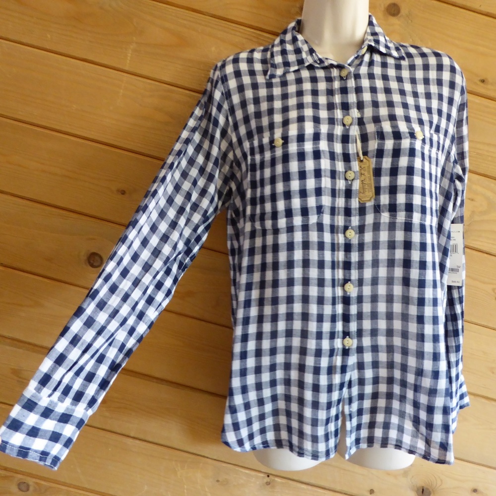 NEW Denim & Supply Gingham Utility Check Gauze Long Sleeve Button Up Shirt S